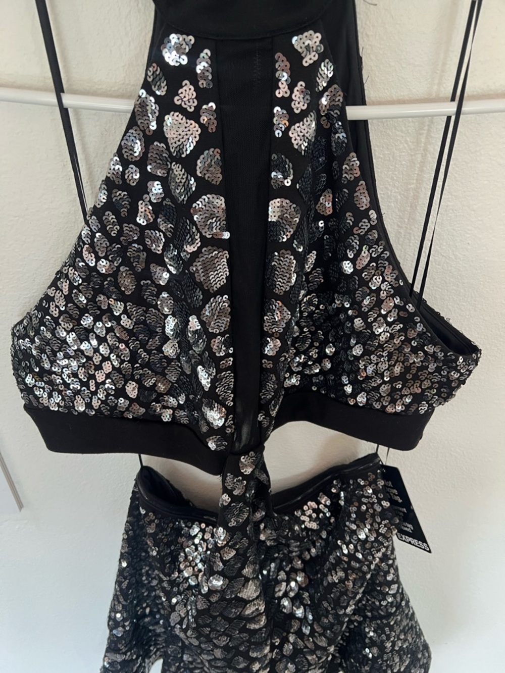 NWT Express Sequin Cutout Fit & Flare Halter Neckline Mini Dress - Picture 8 of 9